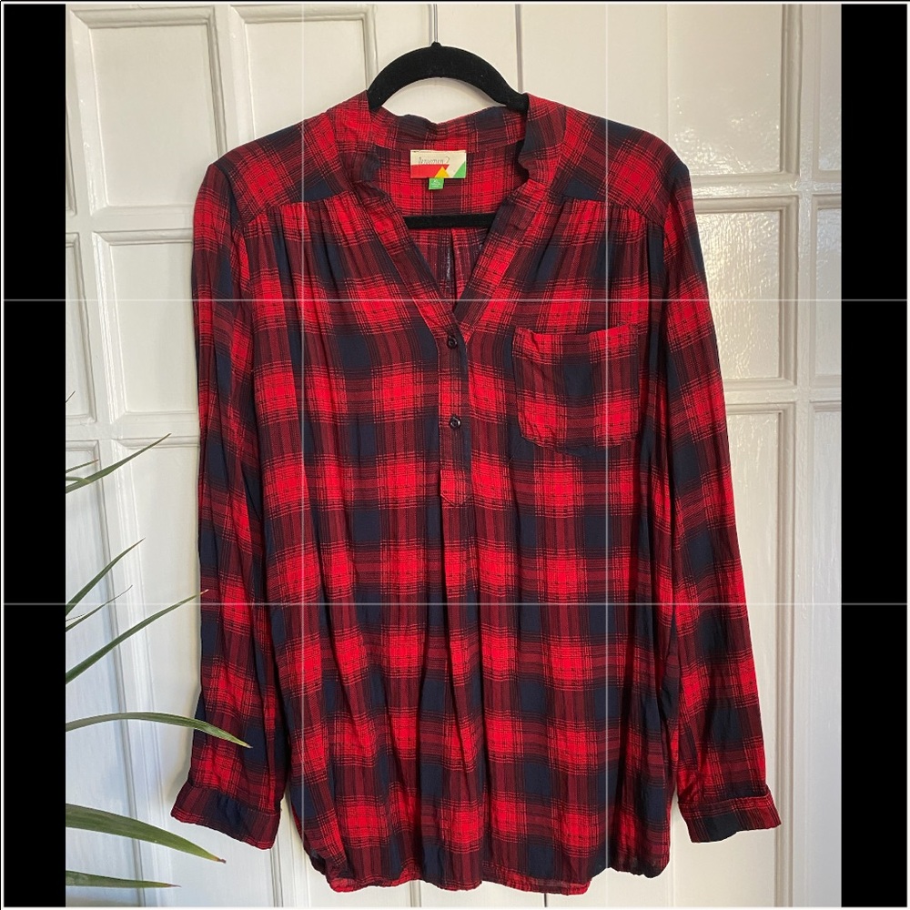 Fervour Red and Navy Plaid Tunic Top (XL)